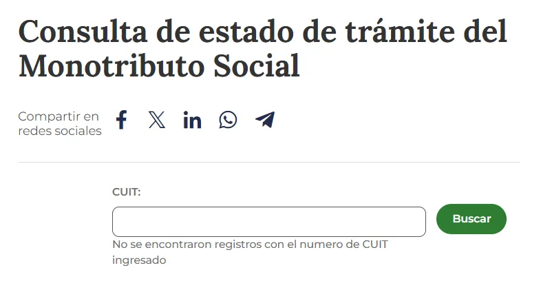 consultar estado de tramite monotributo social