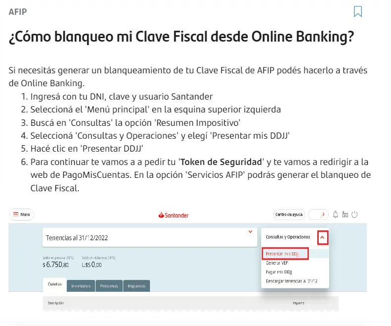 solicitar clave afip homebanking santander