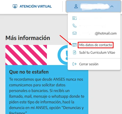 modificar mail de contacto anses