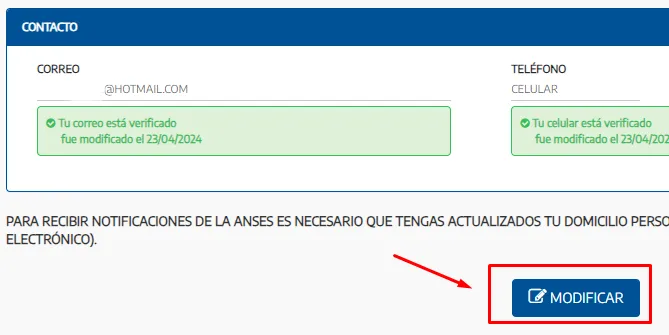 cambiar mail en mi anses