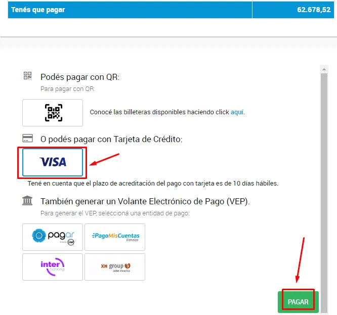 pagar con tarjeta de credito el monotributo