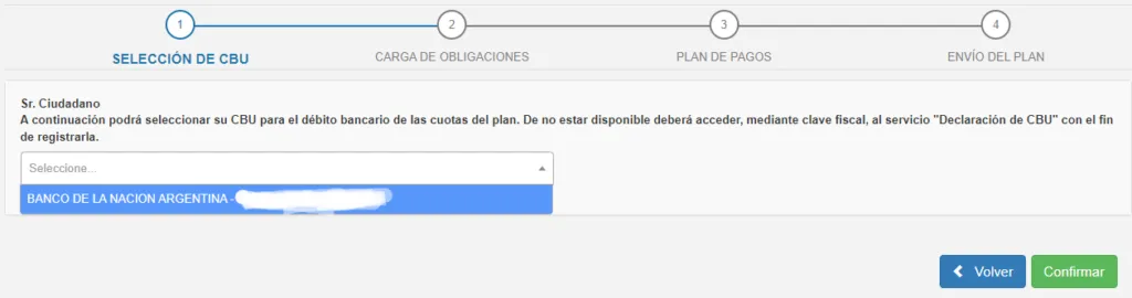 cbu plan de pagos afip