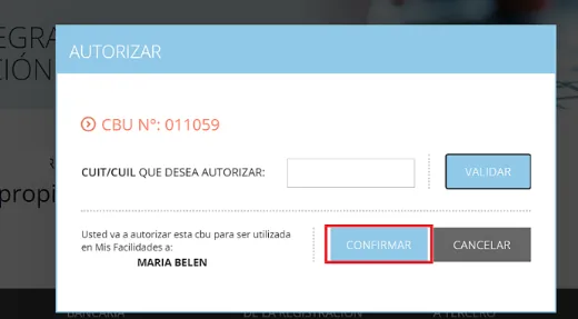 autorizar cbu afip