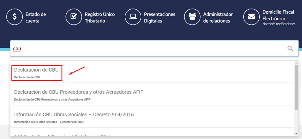 declaracion de cbu afip