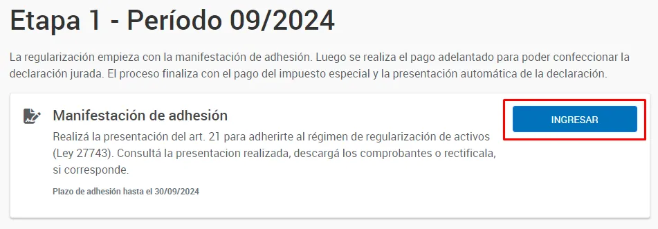 manifestacion de adhesion blanqueo afip
