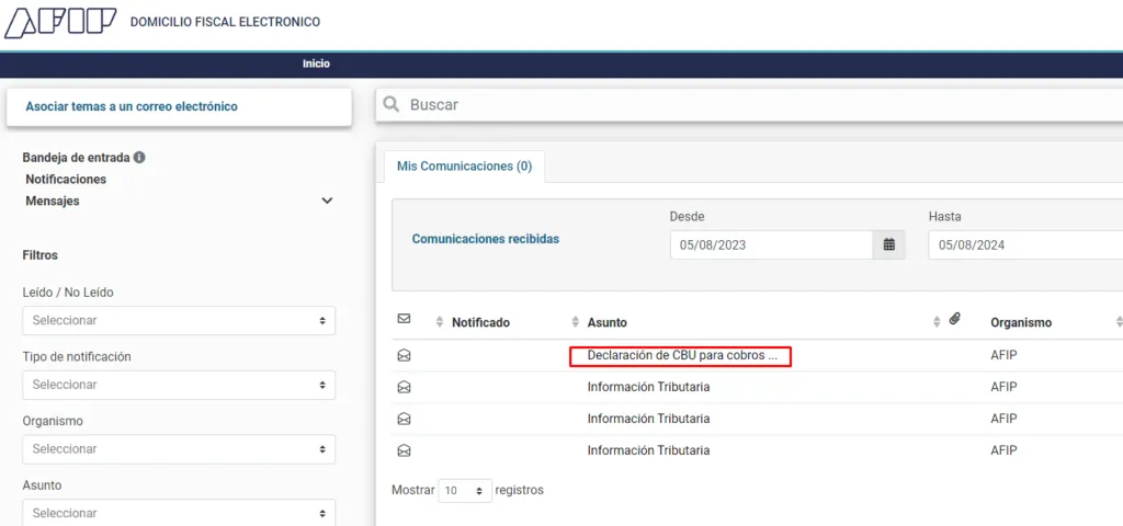 domicilio fiscal declaracion de cbu