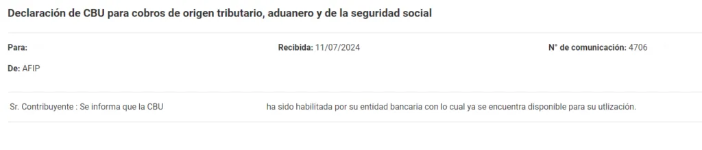 cbu declarado afip