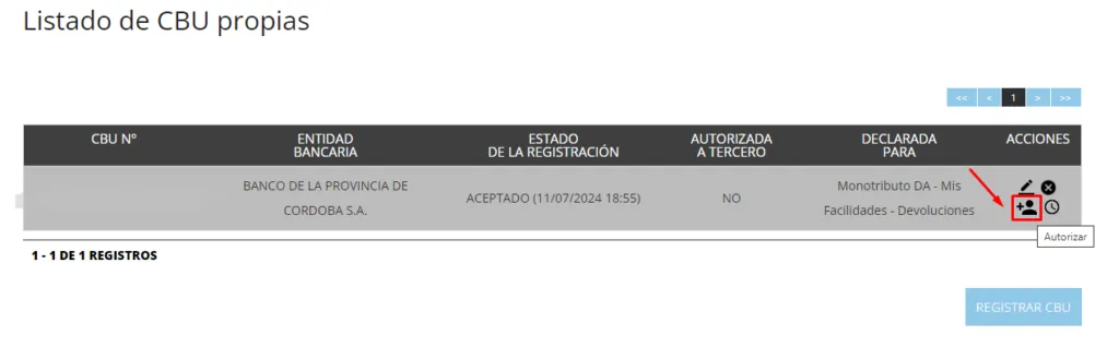 autorizar una cbu a terceros afip