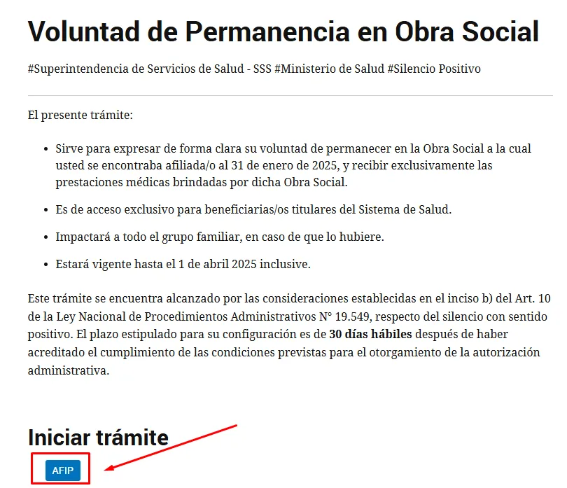 voluntad de permanencia en obra social